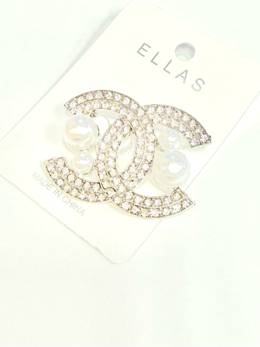 Ella Silver-Tone Crystal & Pearl Interlocking Brooch